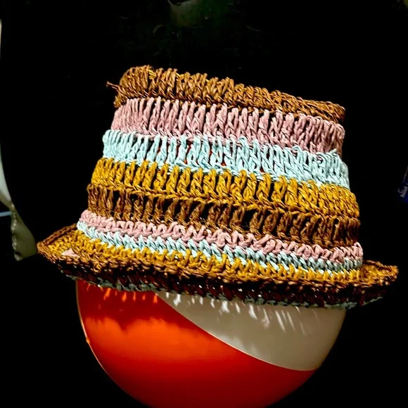 COPY - NWT ASOS Design Straw Bucket Hat- Unisex- Brown/Tan/Light Blue- OSFM - Picture 1 of 5